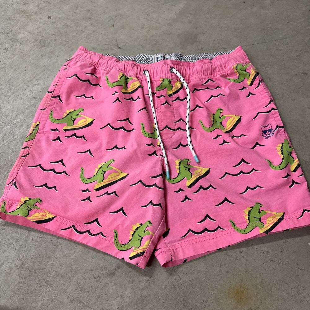 Party Pants Jet Skiing Dinosaur Dino Ripper Swim‎ Trunks Board Shorts Pink Small